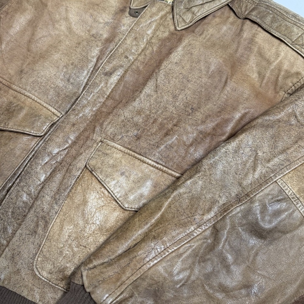 G-III Leather Flight Jacket Mens S Brown Good Vintage Distressed Bomber Aviator - Picture 2 of 9